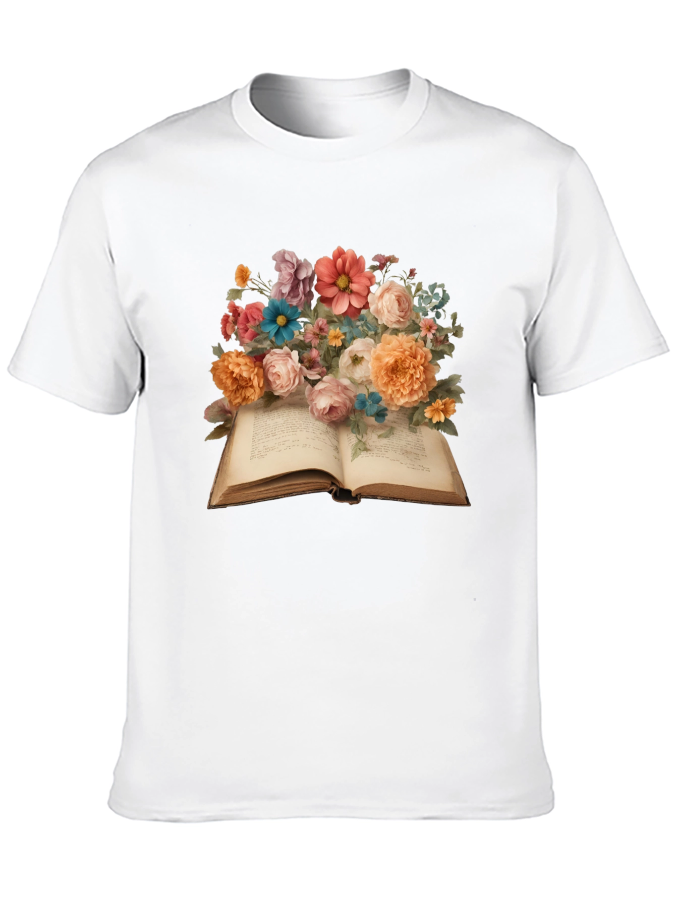 Floral Book T-Shirt: Artistic Literary Tee