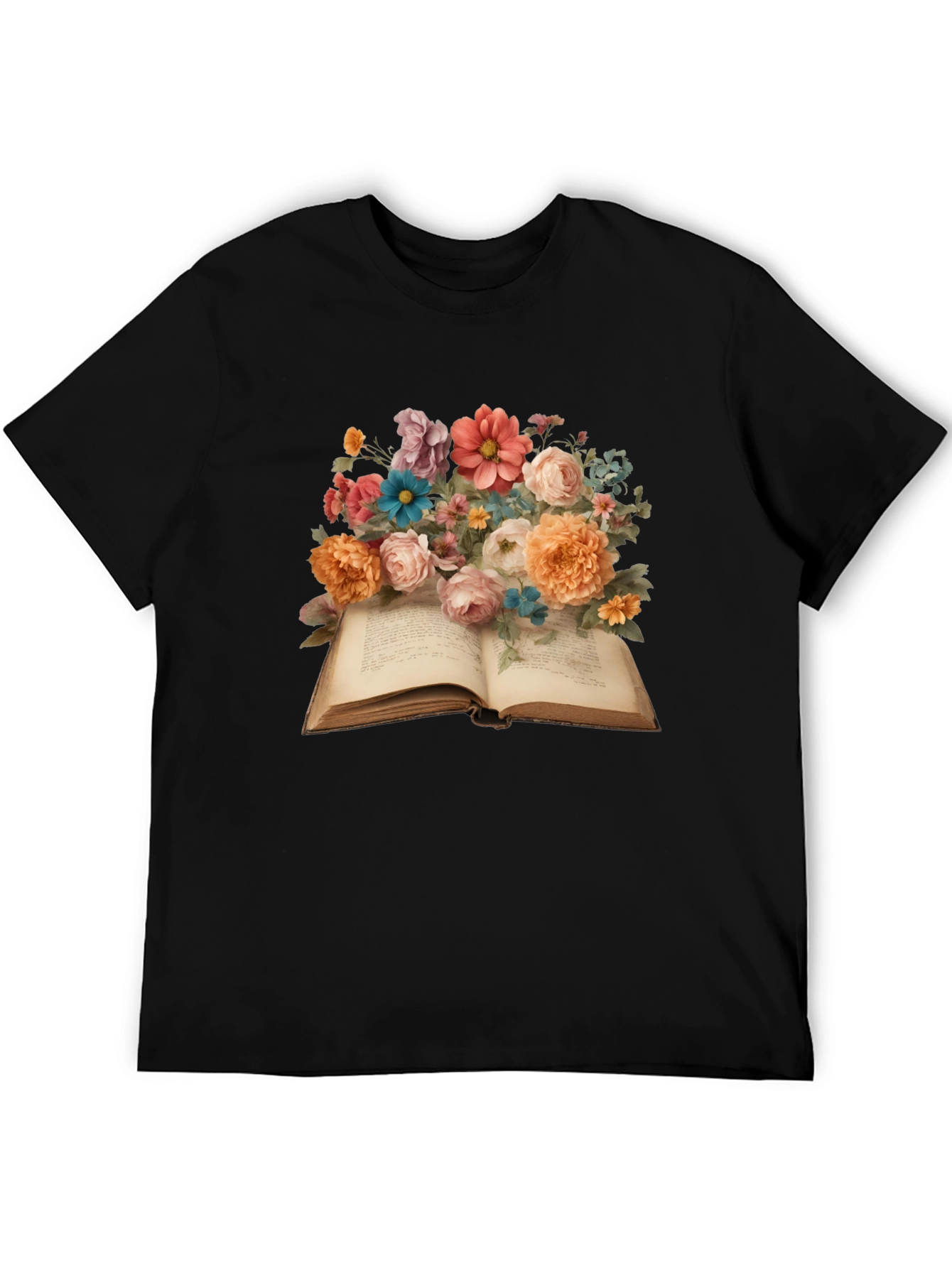 Floral Book T-Shirt: Artistic Literary Tee