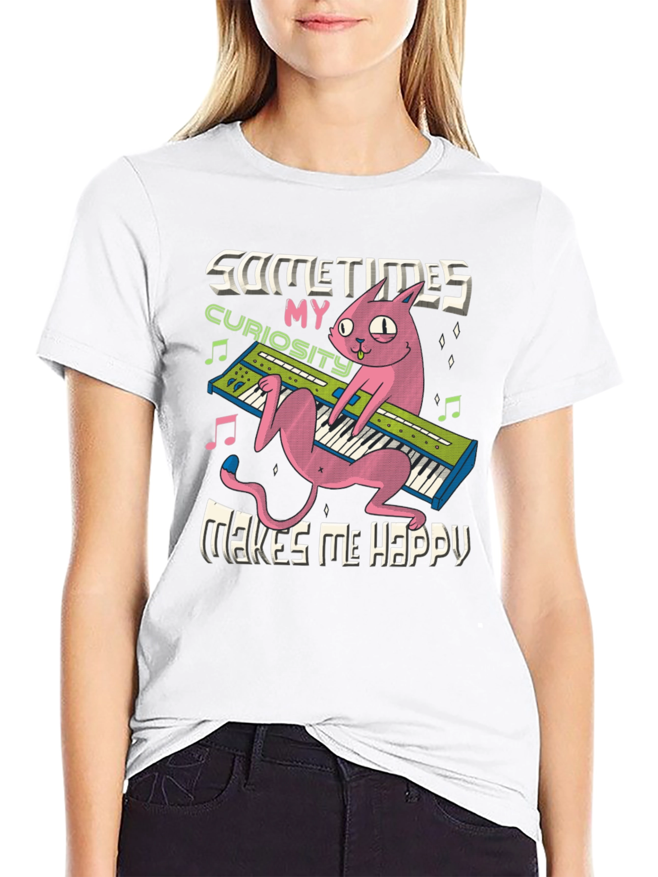 Curious Cat Keyboard T-Shirt