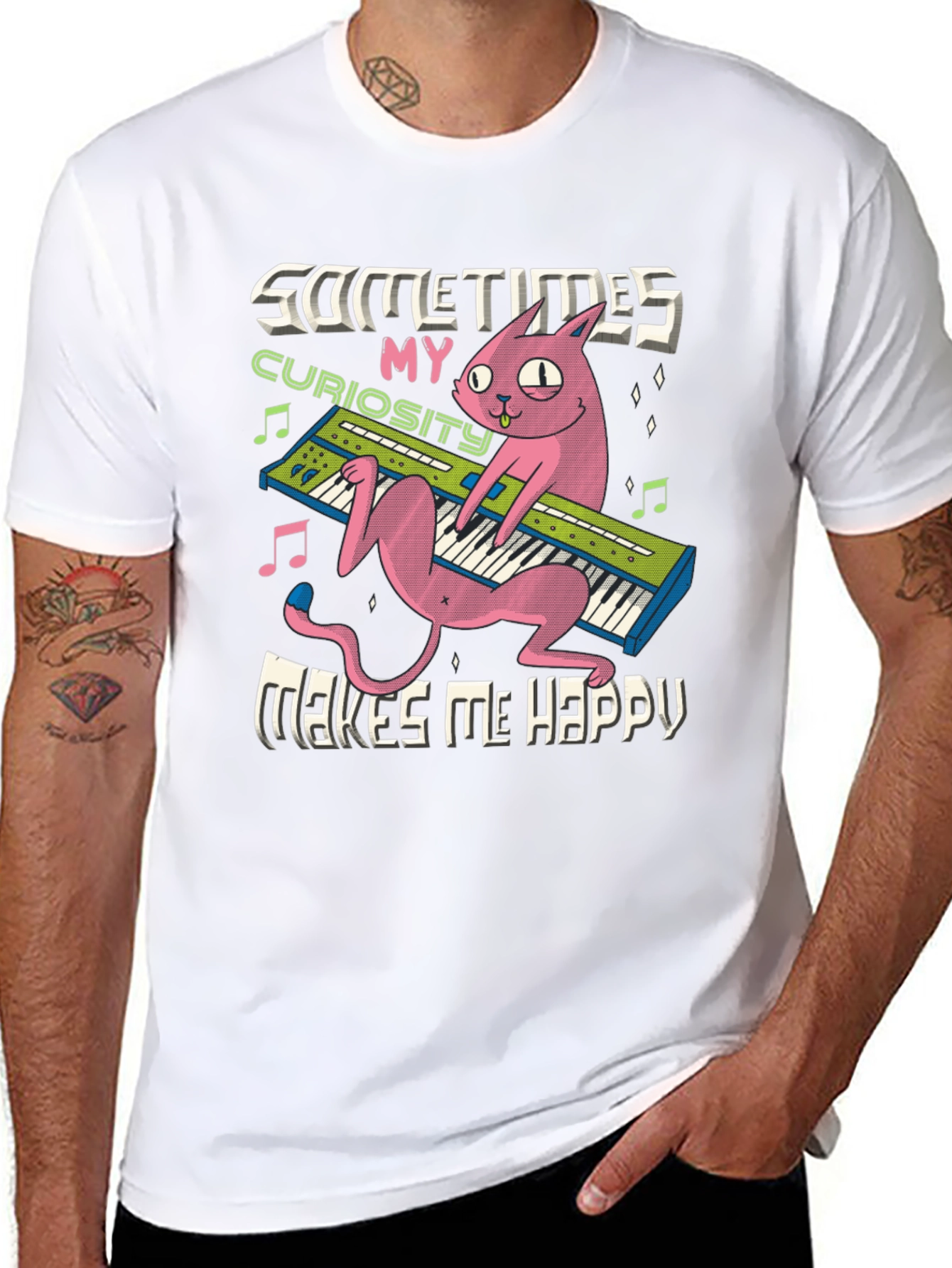 Curious Cat Keyboard T-Shirt