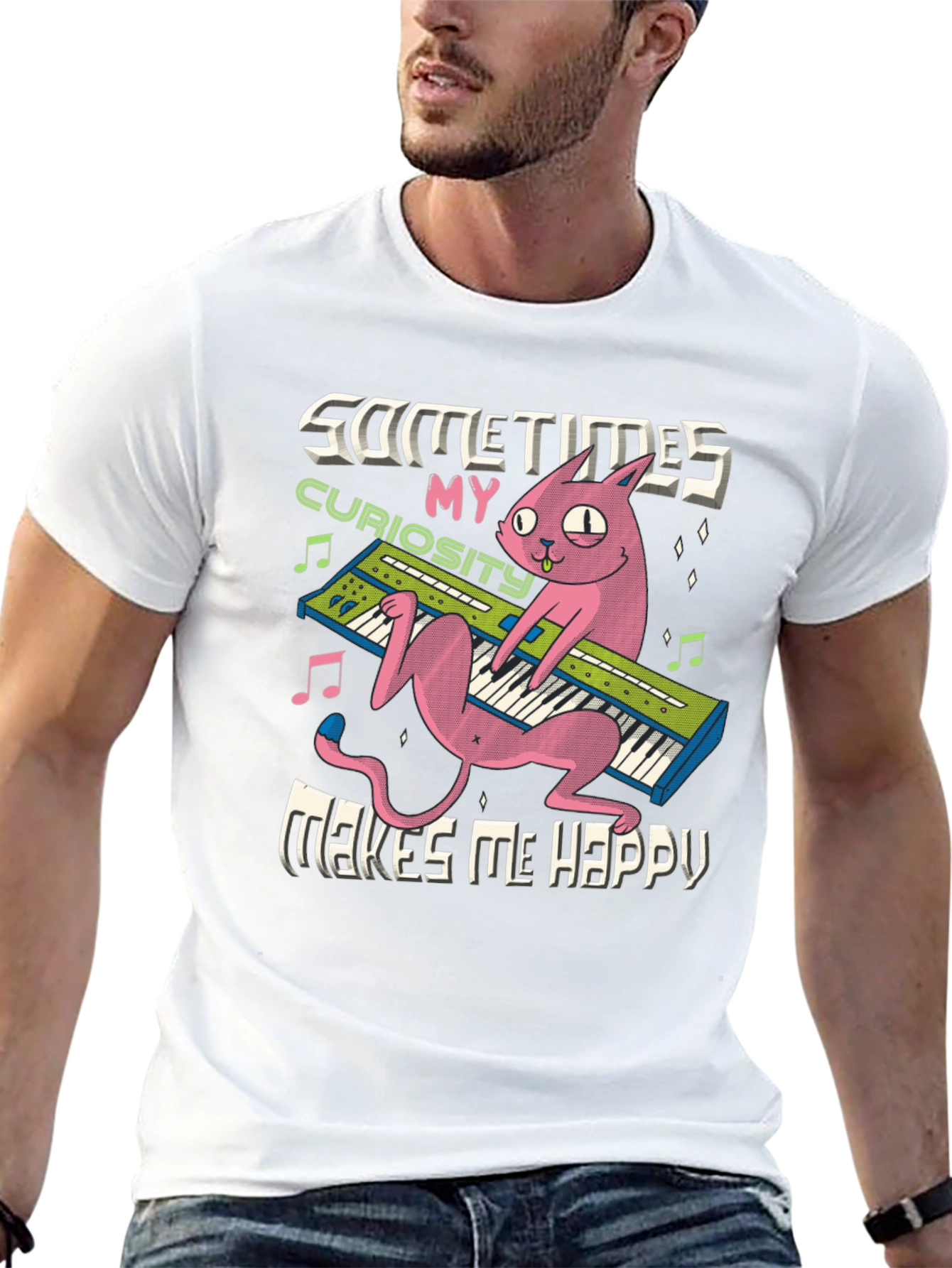 Curious Cat Keyboard T-Shirt