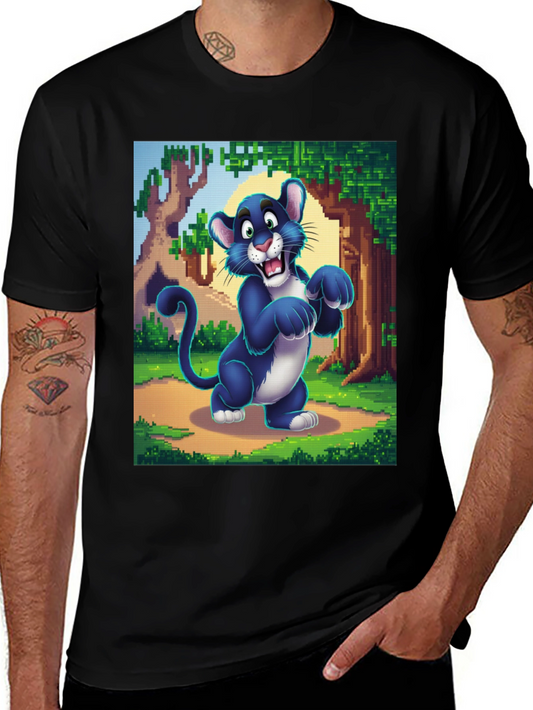 Cartoon Panther Graphic Tee - Comfort Fit Black T-Shirt
