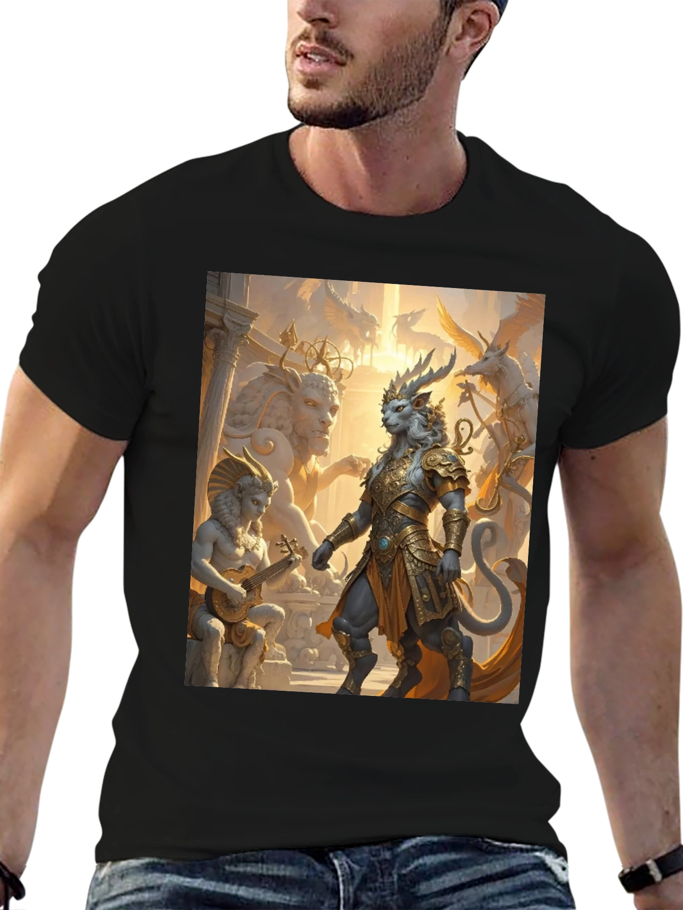Fantasy Art Tee: Regal Lion Warrior Design