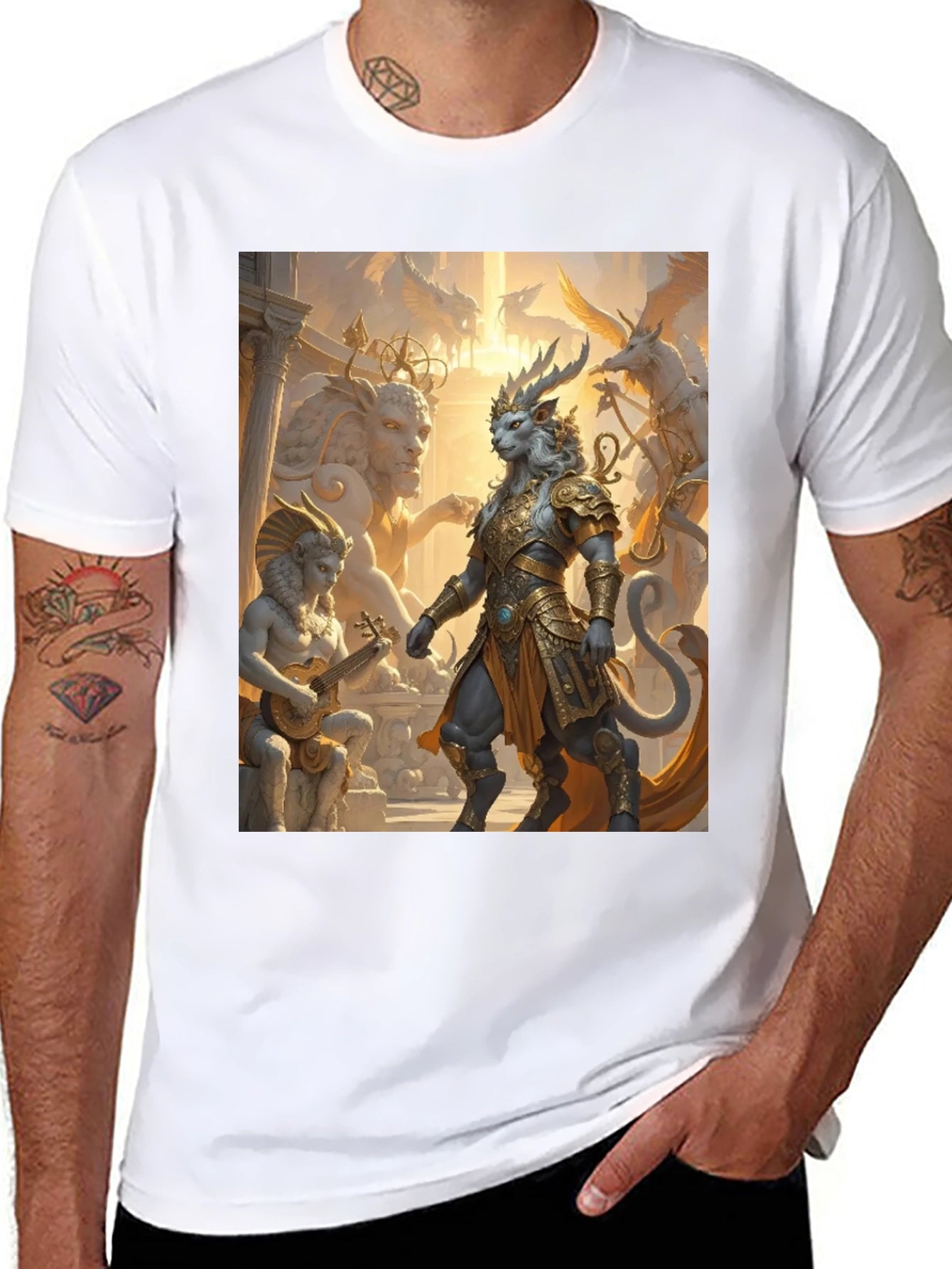 Fantasy Art Tee: Regal Lion Warrior Design