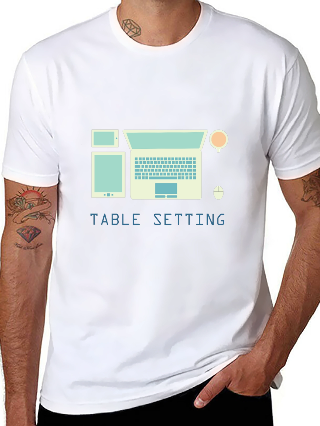 Table Setting Graphic Tee - Laptop Tablet Coffee