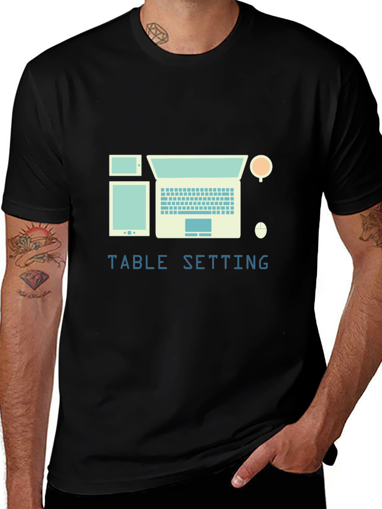 Table Setting Graphic Tee - Laptop Tablet Coffee