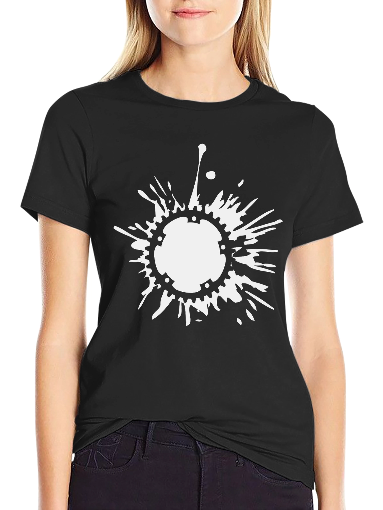 Mens Black T-Shirt with White Splash Graphic