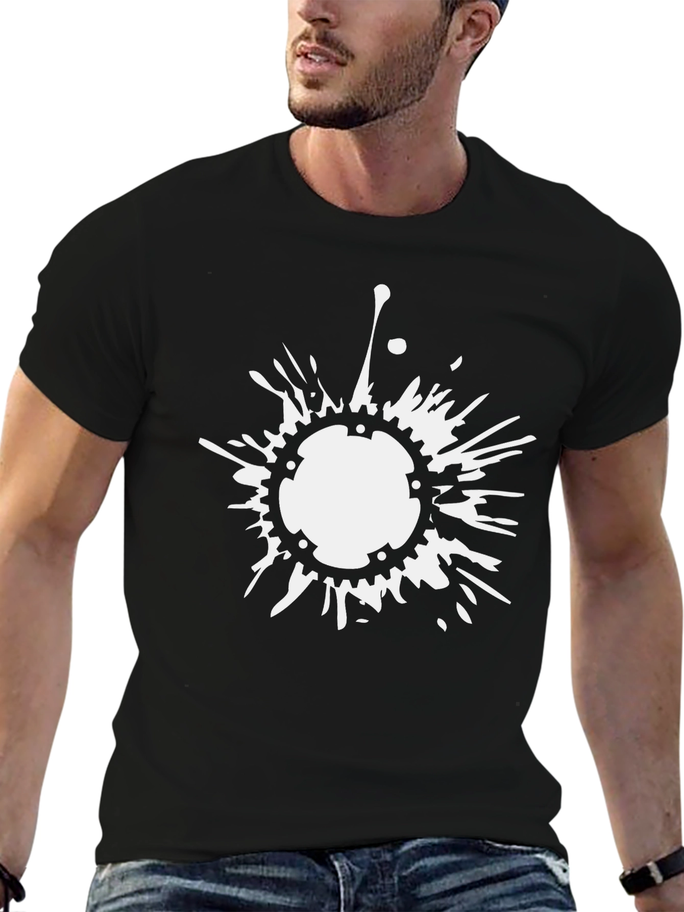 Mens Black T-Shirt with White Splash Graphic