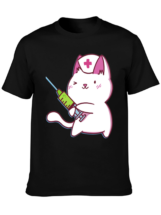 Cute Nurse Cat T-Shirt - Black Cotton Graphic Tee