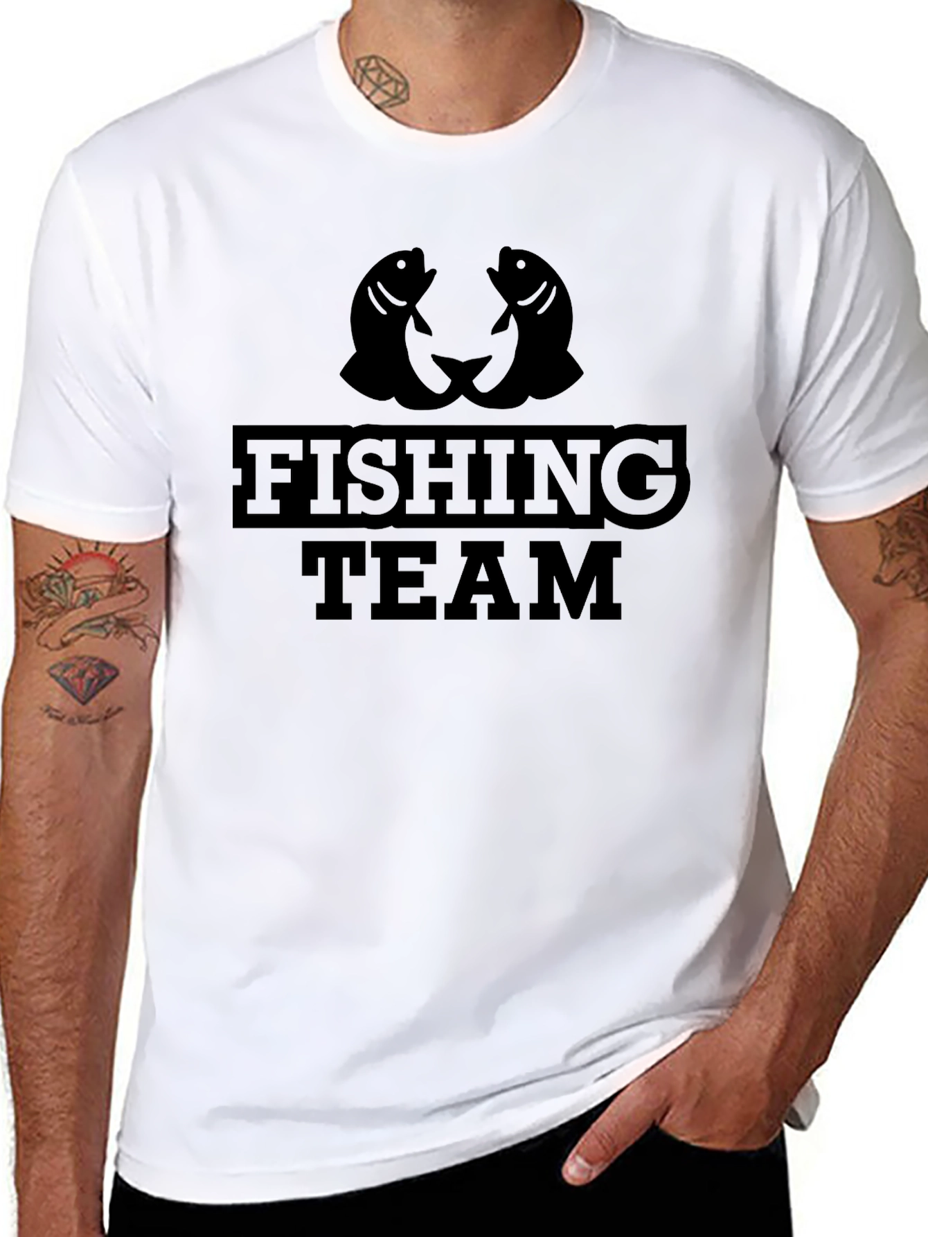 Fishing Team Graphic Tee - Black Cotton T-Shirt