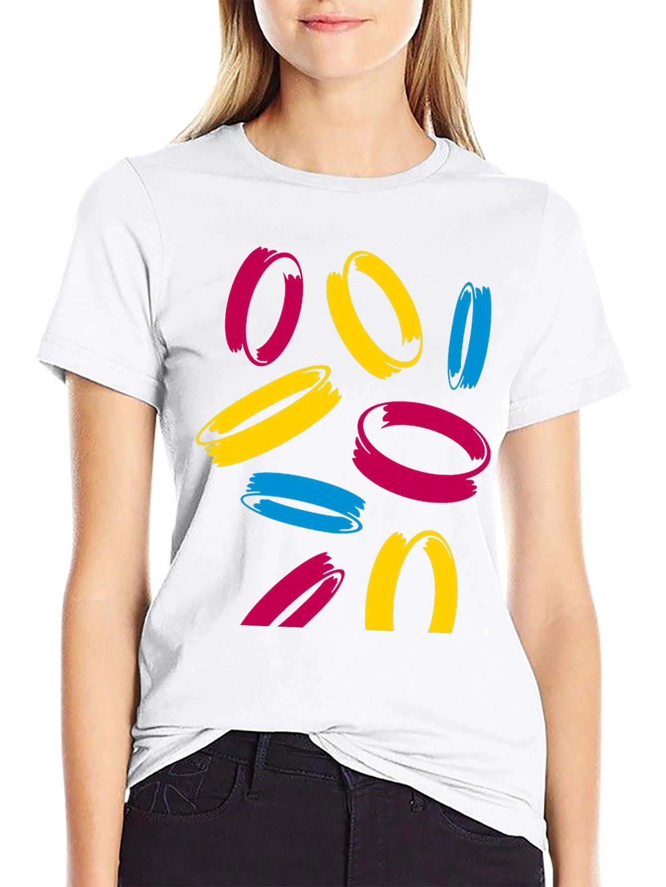 Abstract Circles Graphic Tee - Casual Crew Neck T-Shirt