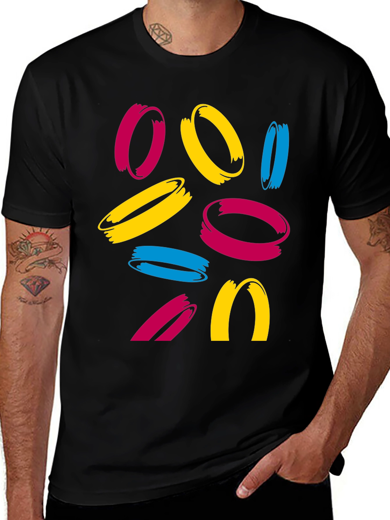 Abstract Circles Graphic Tee - Casual Crew Neck T-Shirt