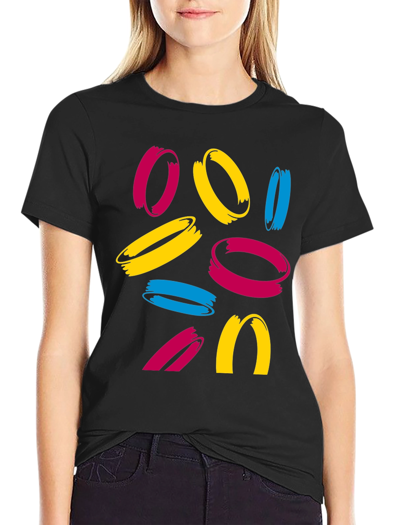 Abstract Circles Graphic Tee - Casual Crew Neck T-Shirt