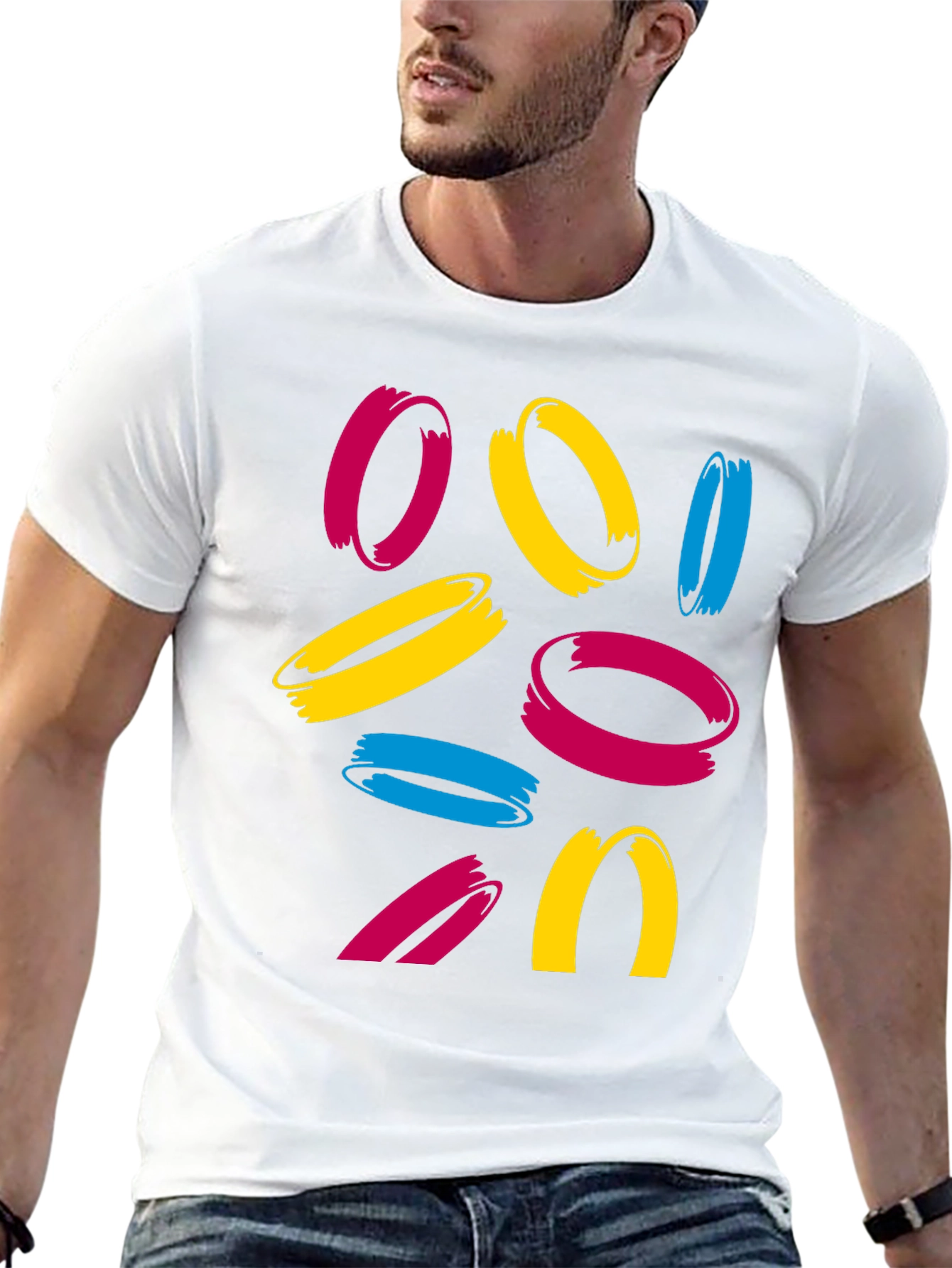 Abstract Circles Graphic Tee - Casual Crew Neck T-Shirt