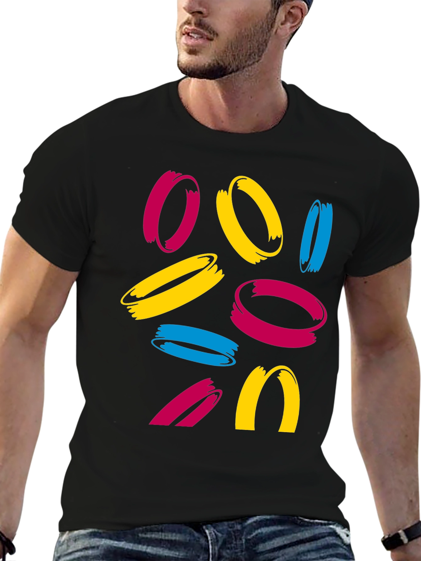 Abstract Circles Graphic Tee - Casual Crew Neck T-Shirt
