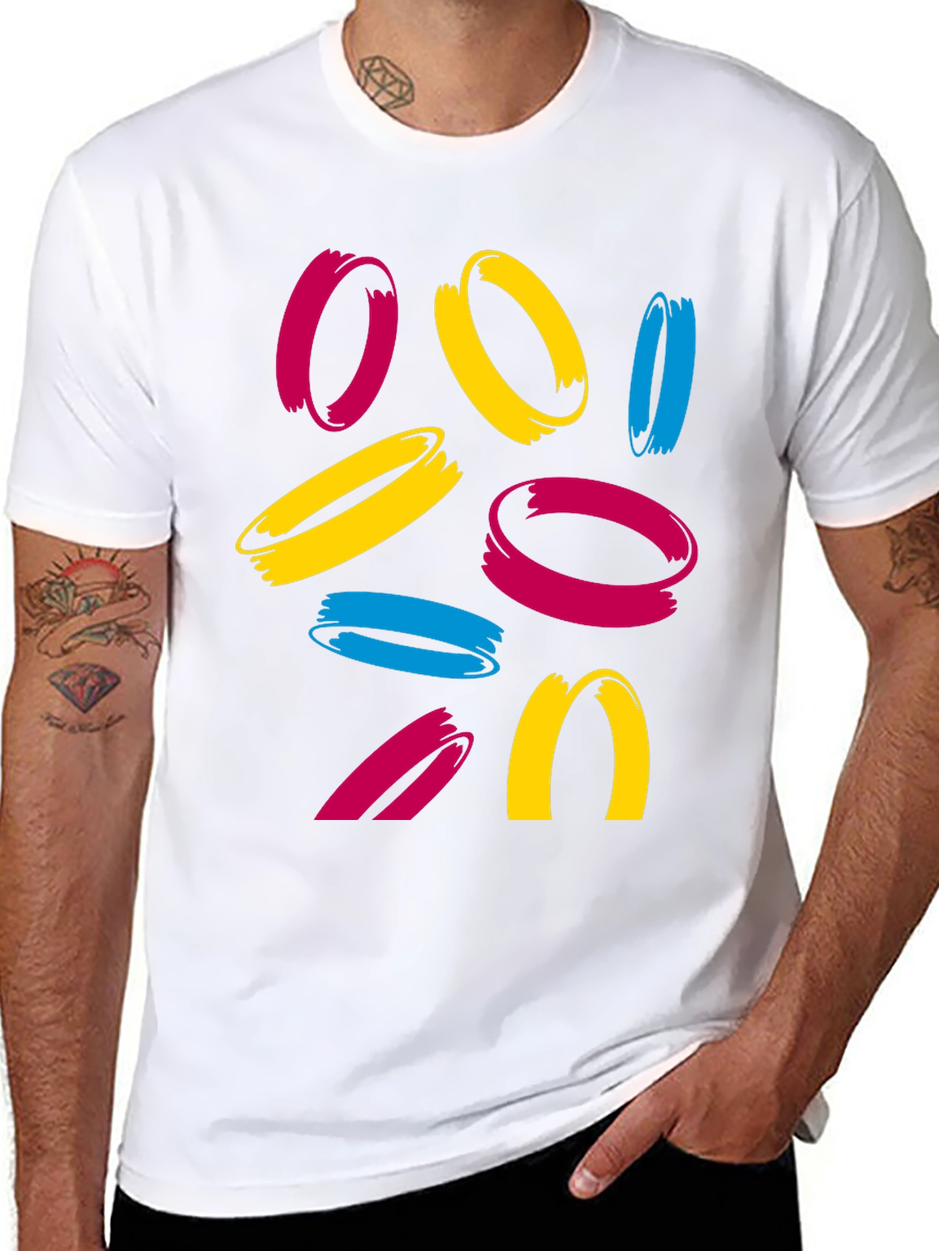 Abstract Circles Graphic Tee - Casual Crew Neck T-Shirt