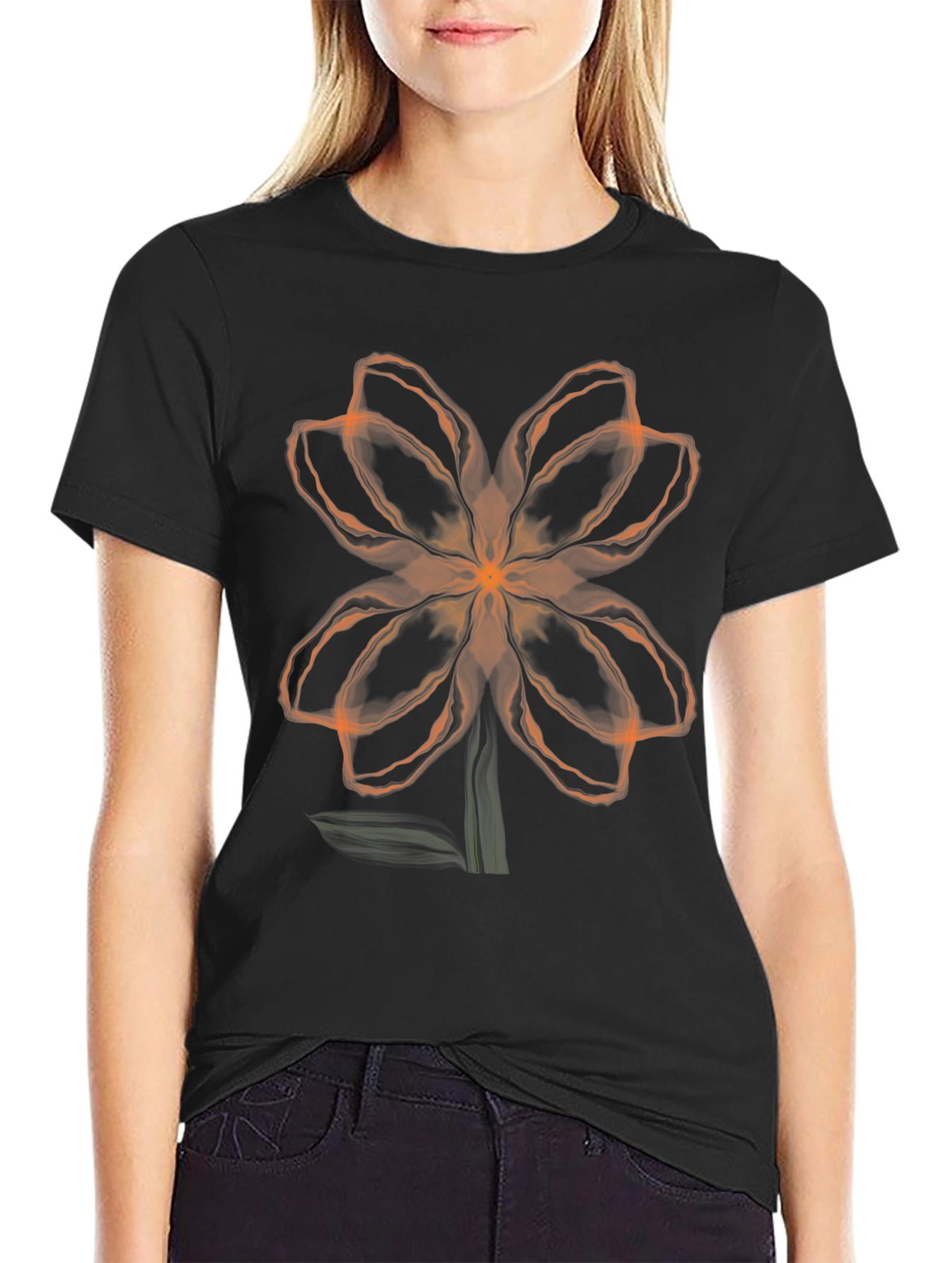 Abstract Floral Graphic Tee - Black