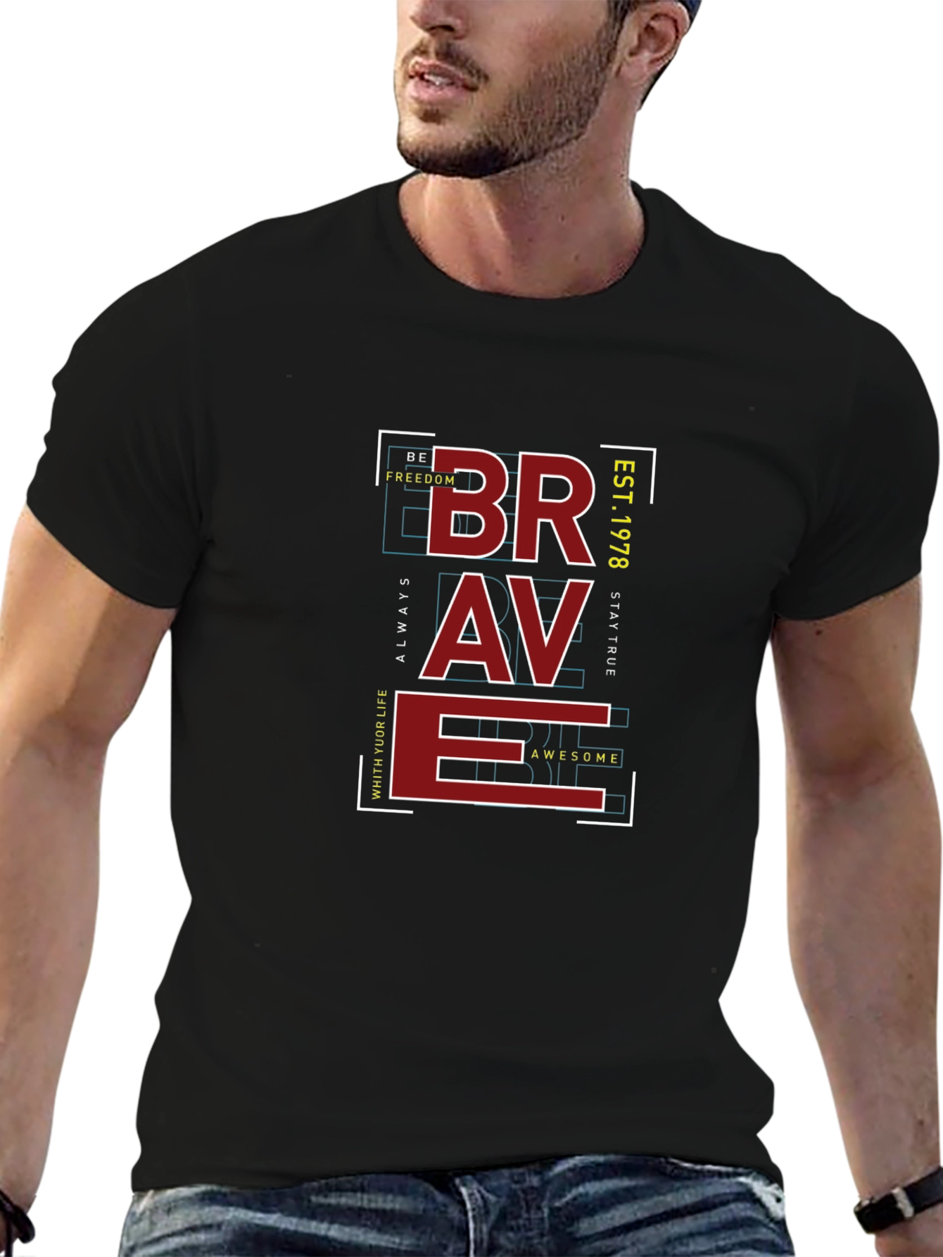 Brave Graphic Print T-Shirt - Mens Casual Tee