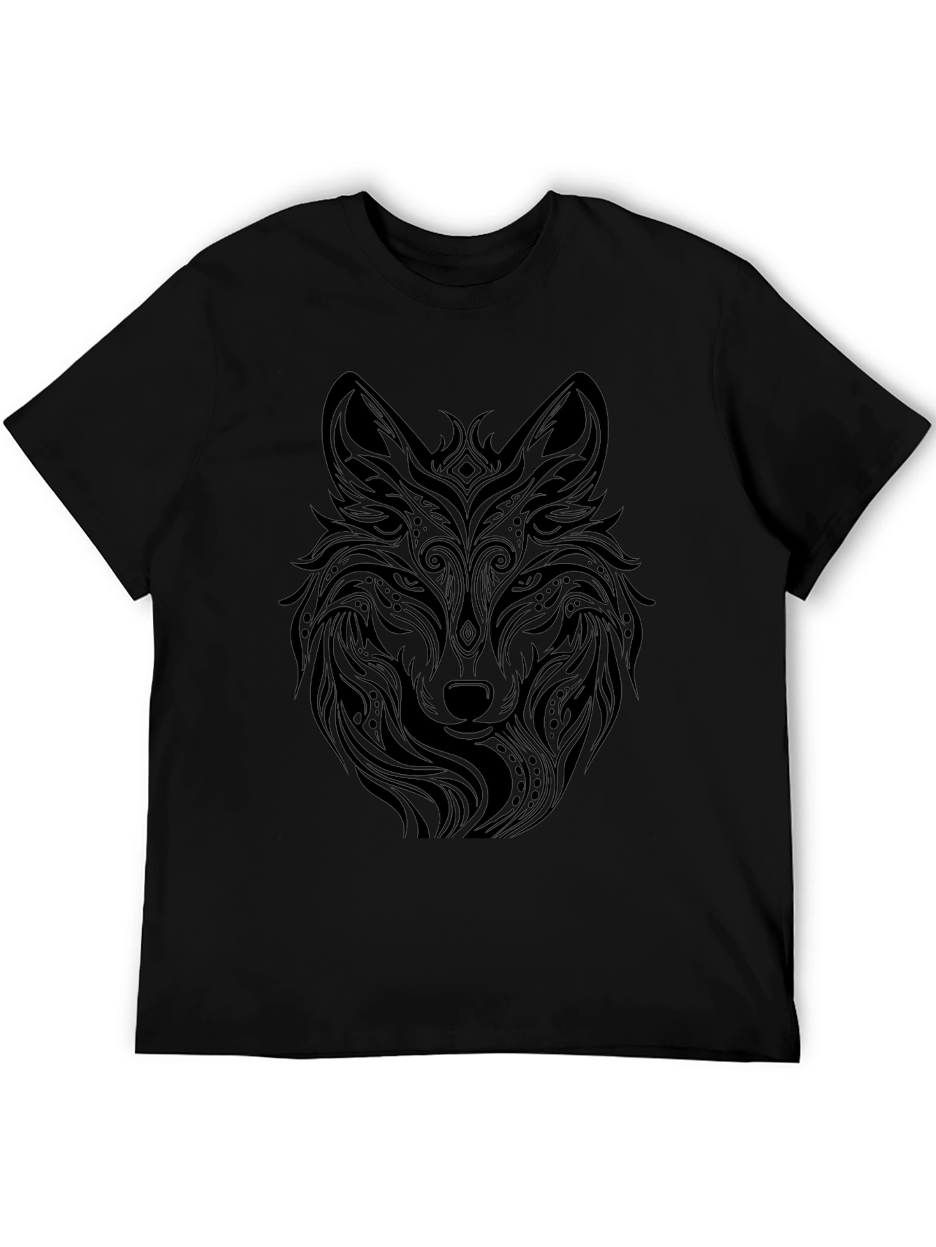 Tribal Wolf Graphic Black T-Shirt