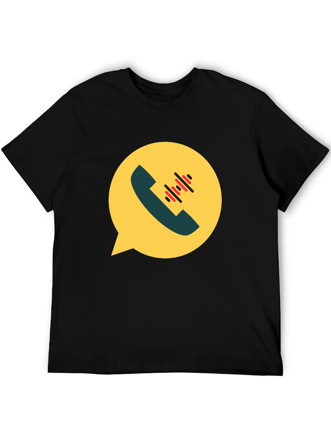 Modern Black T-Shirt with Phone Call Graphic