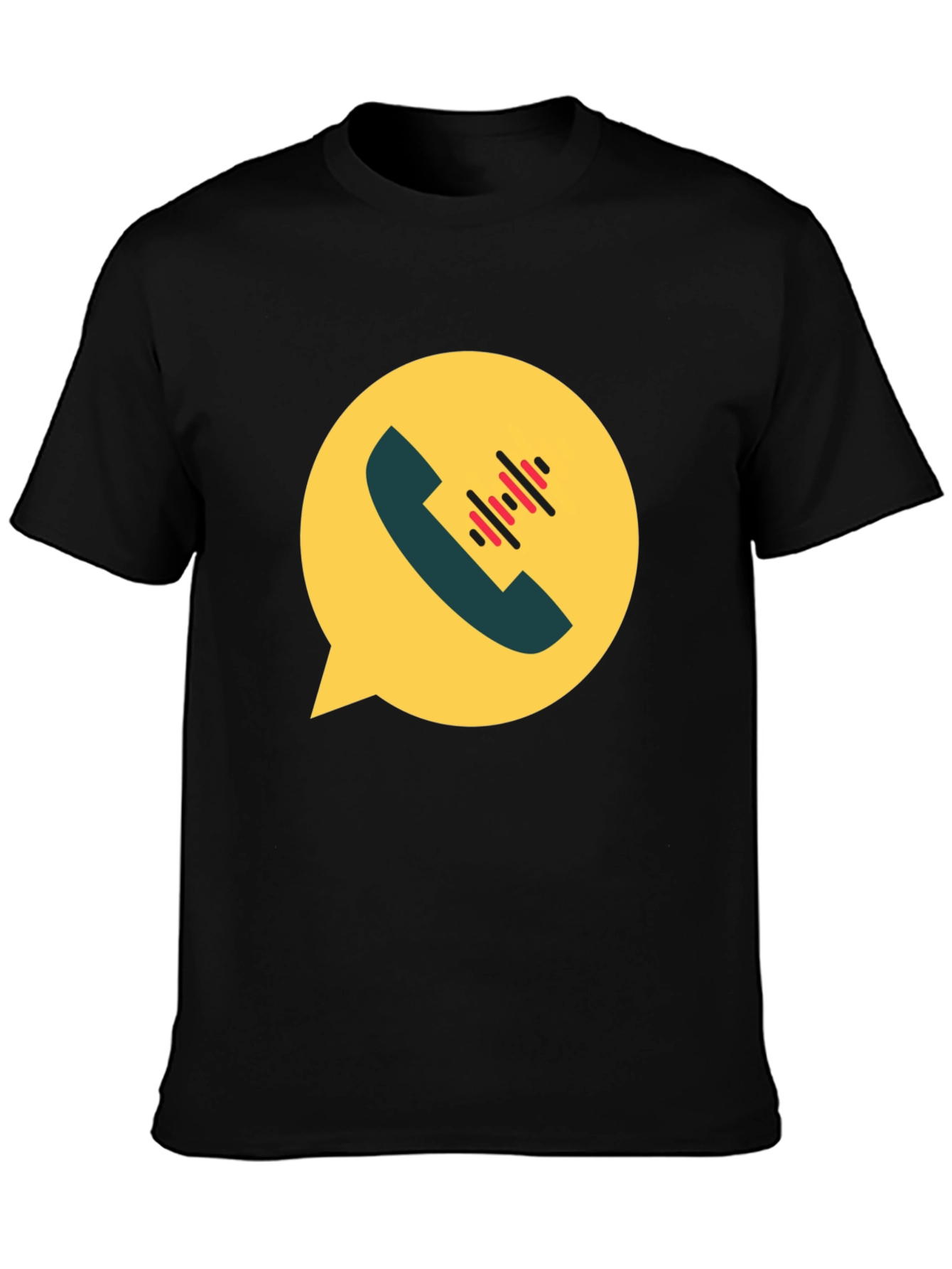 Modern Black T-Shirt with Phone Call Graphic