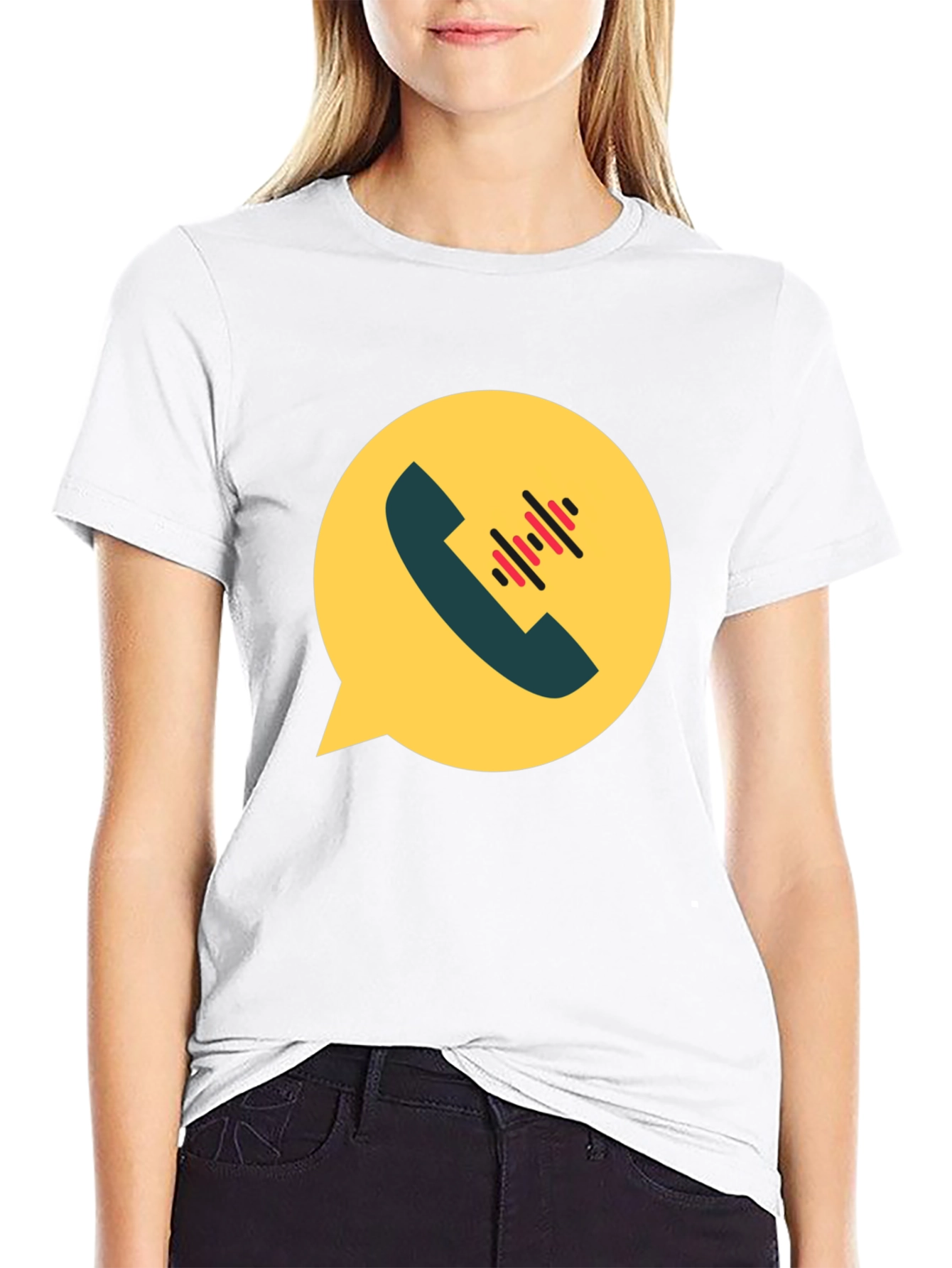 Modern Black T-Shirt with Phone Call Graphic