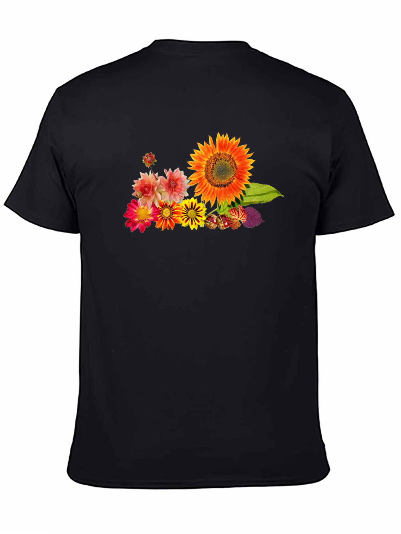 Floral Graphic Tee - Sunflower Design Black T-Shirt