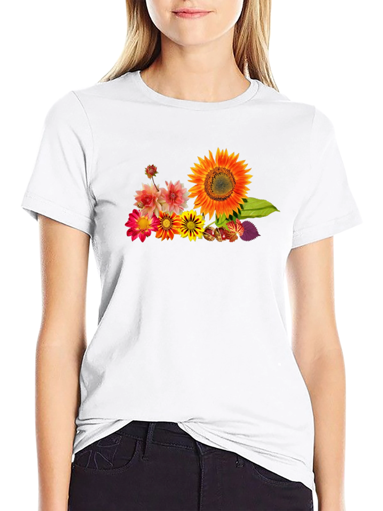 Floral Graphic Tee - Sunflower Design Black T-Shirt