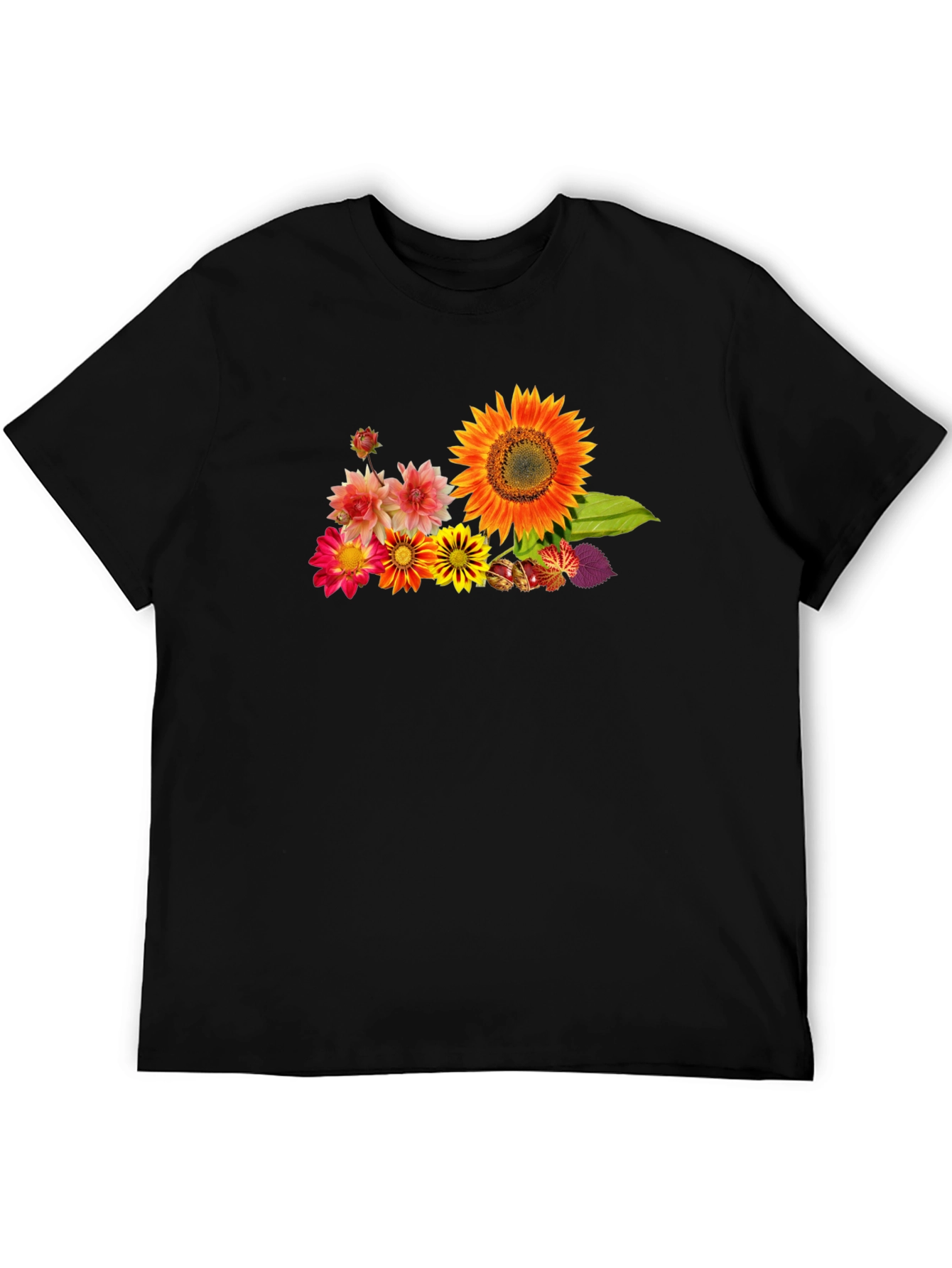 Floral Graphic Tee - Sunflower Design Black T-Shirt