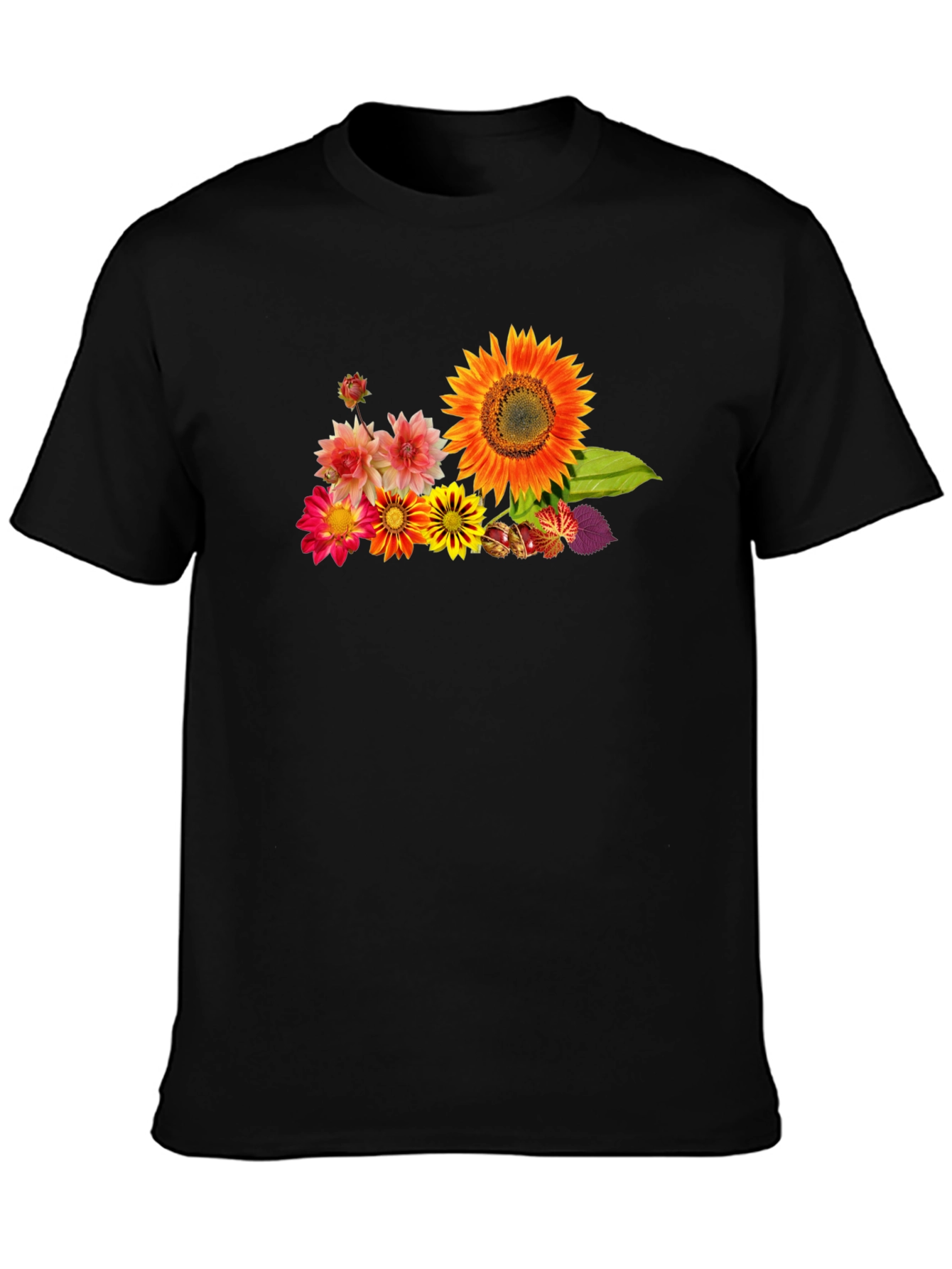Floral Graphic Tee - Sunflower Design Black T-Shirt
