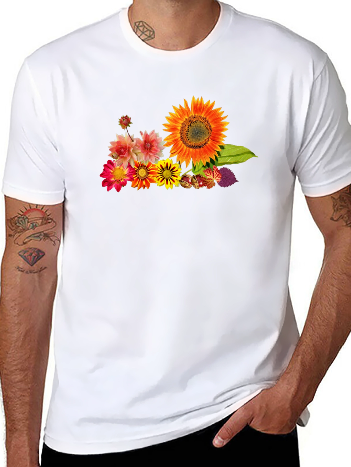 Floral Graphic Tee - Sunflower Design Black T-Shirt