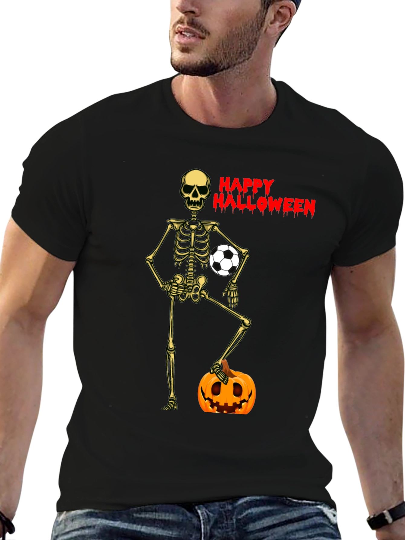 Happy Halloween Skeleton Soccer T-Shirt