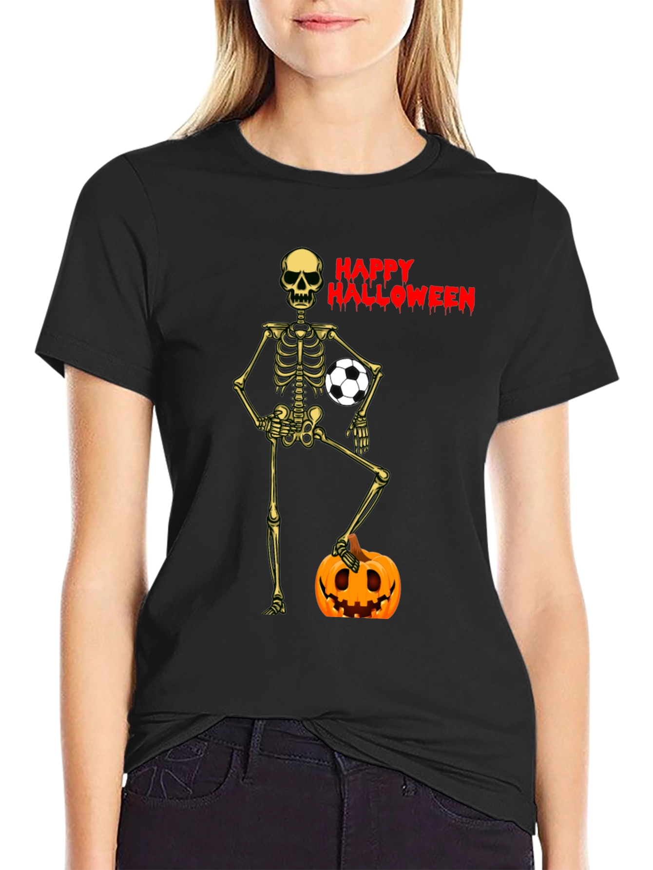 Happy Halloween Skeleton Soccer T-Shirt