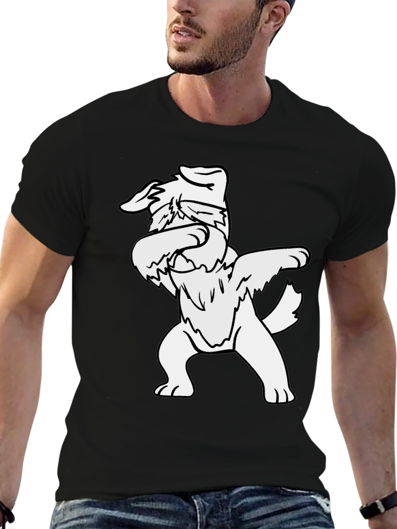 Dabbing Dog Graphic Tee - Black Cotton T-Shirt