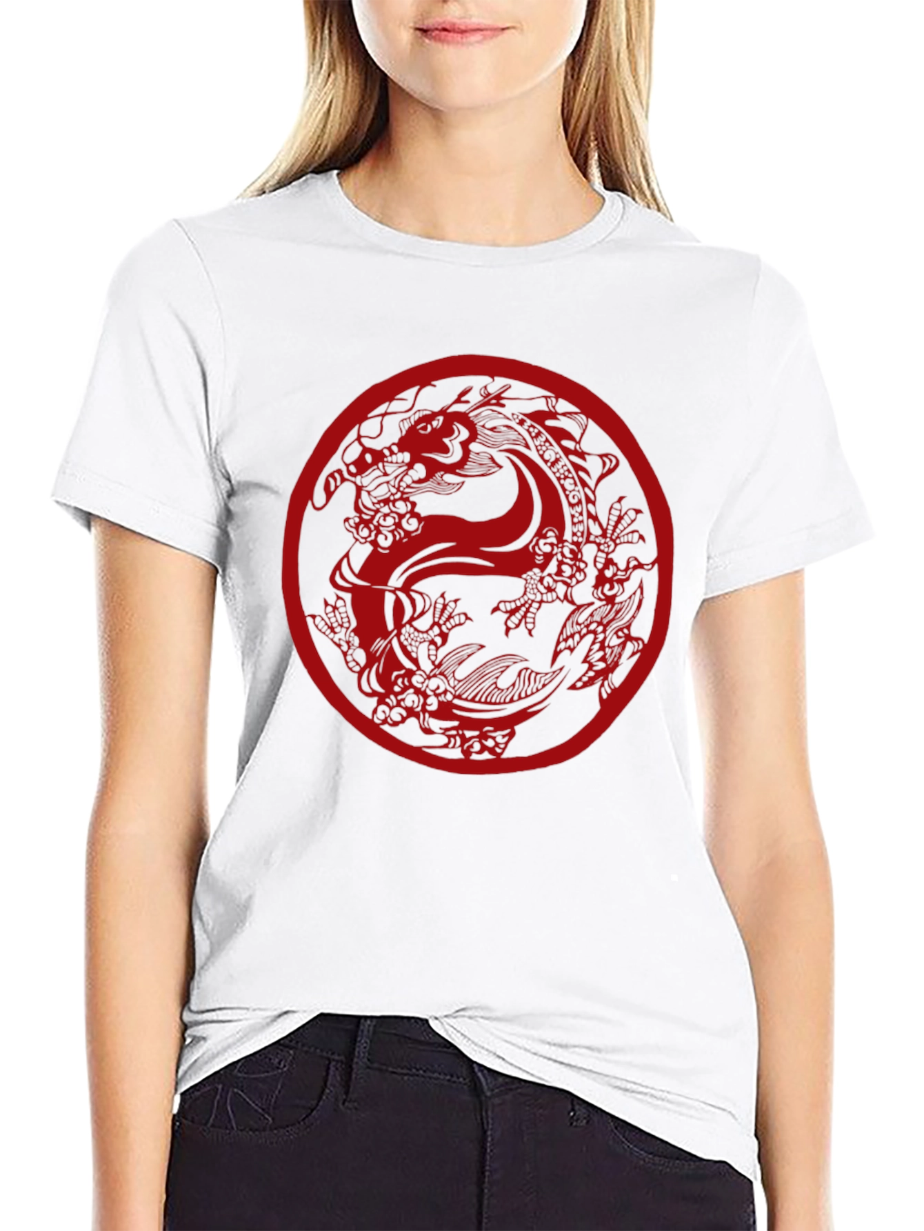 Dragon Circle Graphic Tee - Black Casual Top