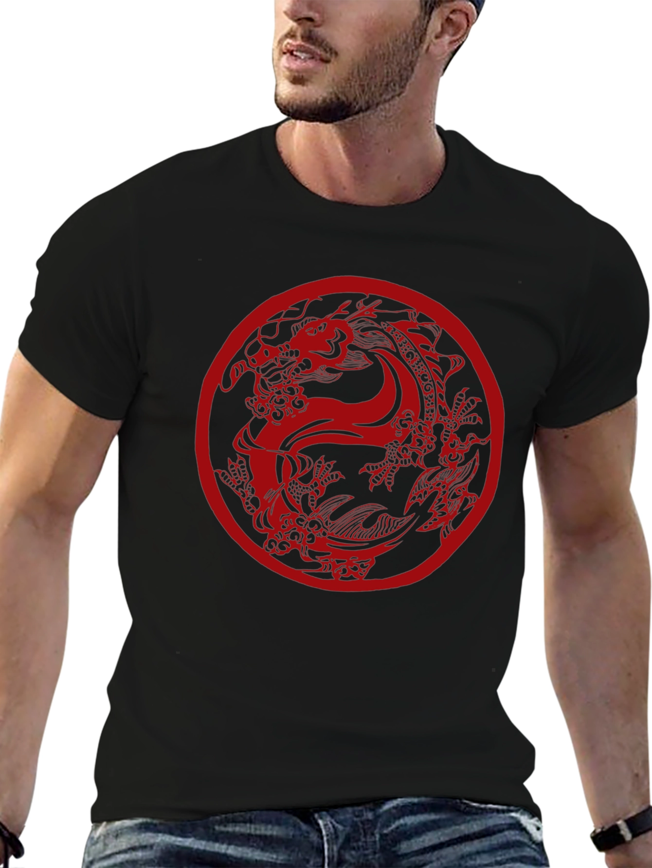 Dragon Circle Graphic Tee - Black Casual Top