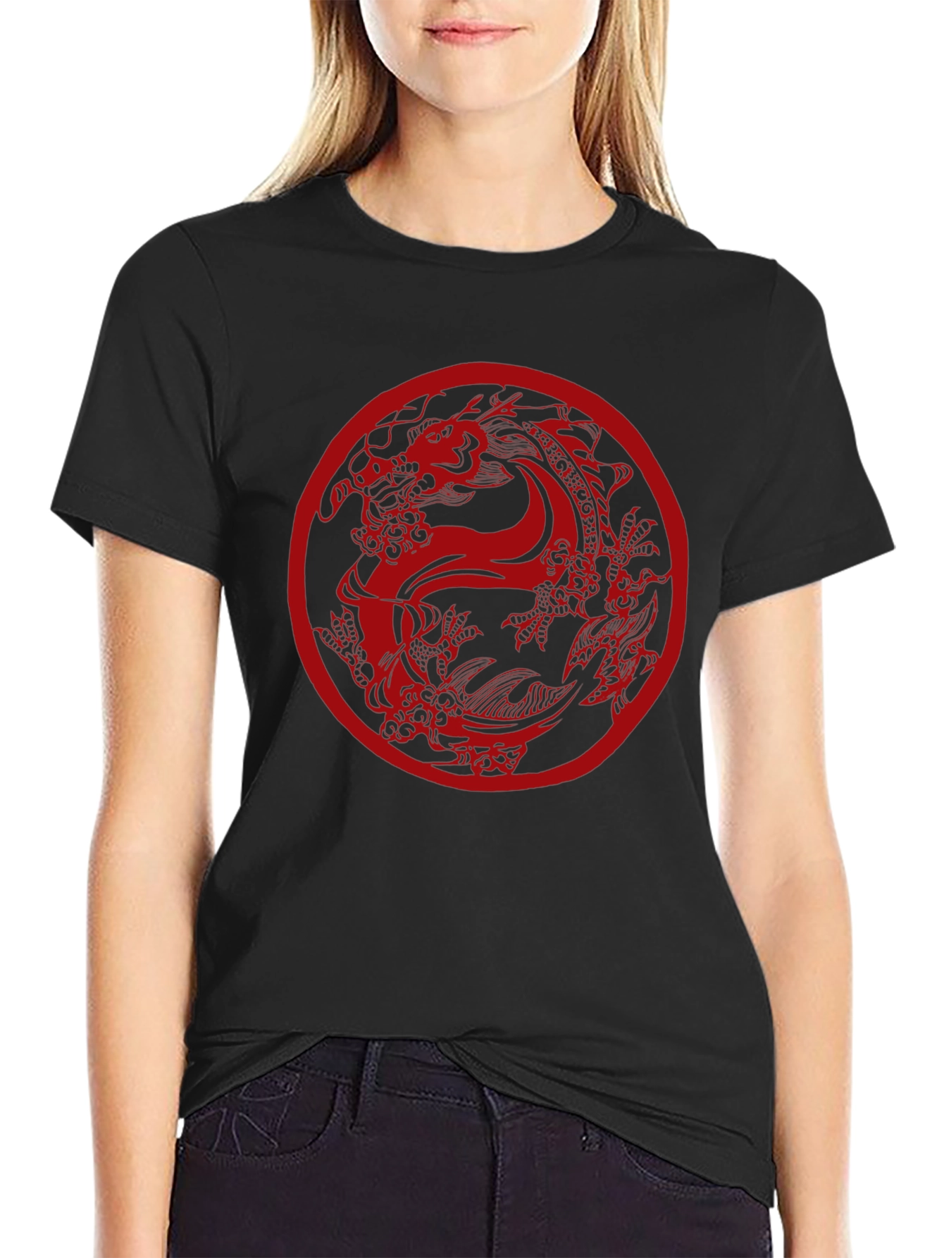 Dragon Circle Graphic Tee - Black Casual Top
