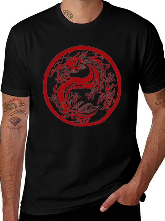 Dragon Circle Graphic Tee - Black Casual Top