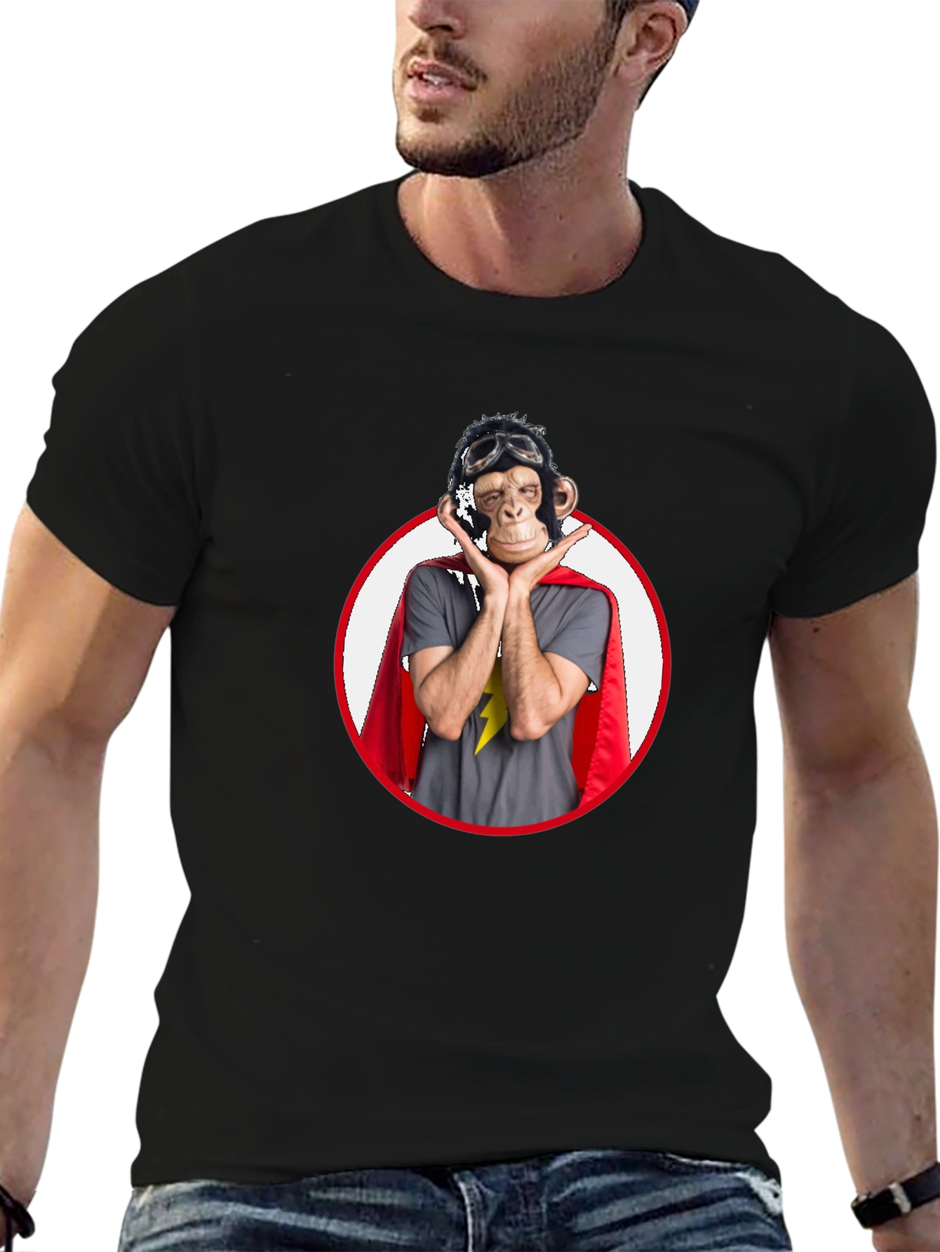 Superhero Monkey Graphic T-Shirt - Black