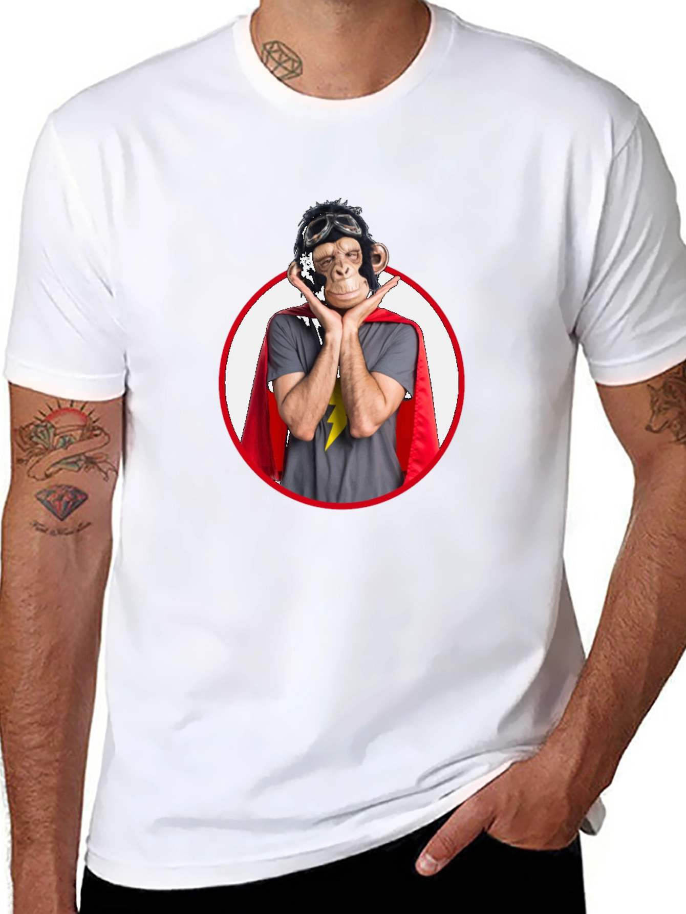 Superhero Monkey Graphic T-Shirt - Black