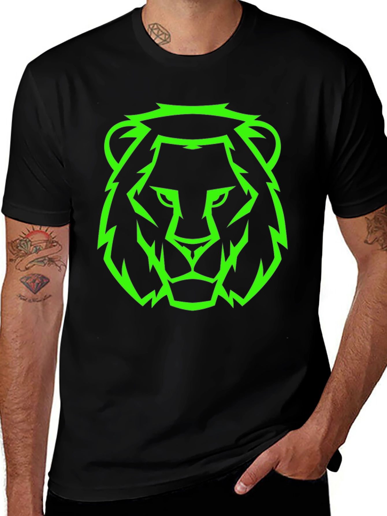 Neon Lion Graphic Black Tee - Mens Style