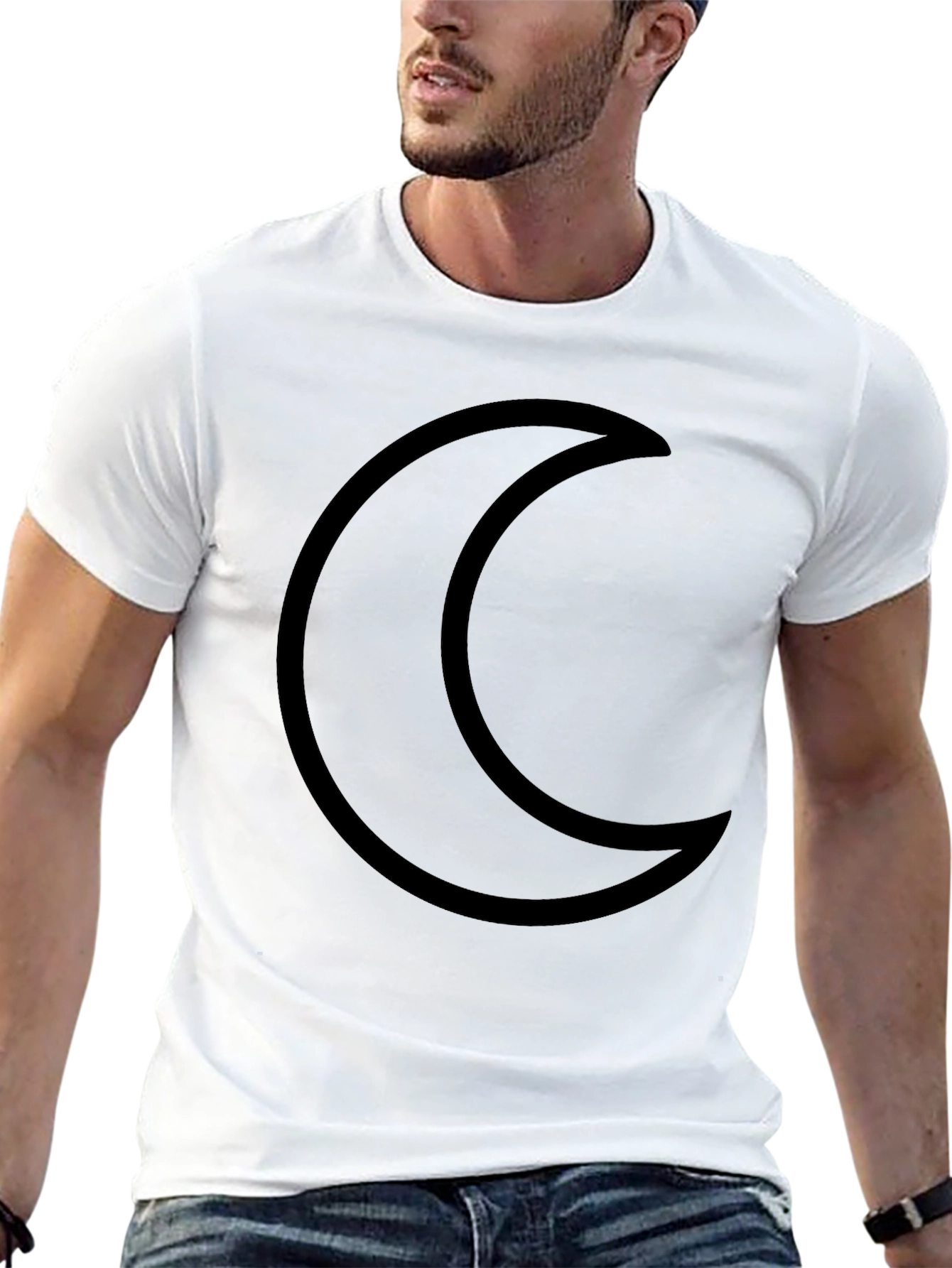 Crescent Moon Black T-Shirt Minimalist Design