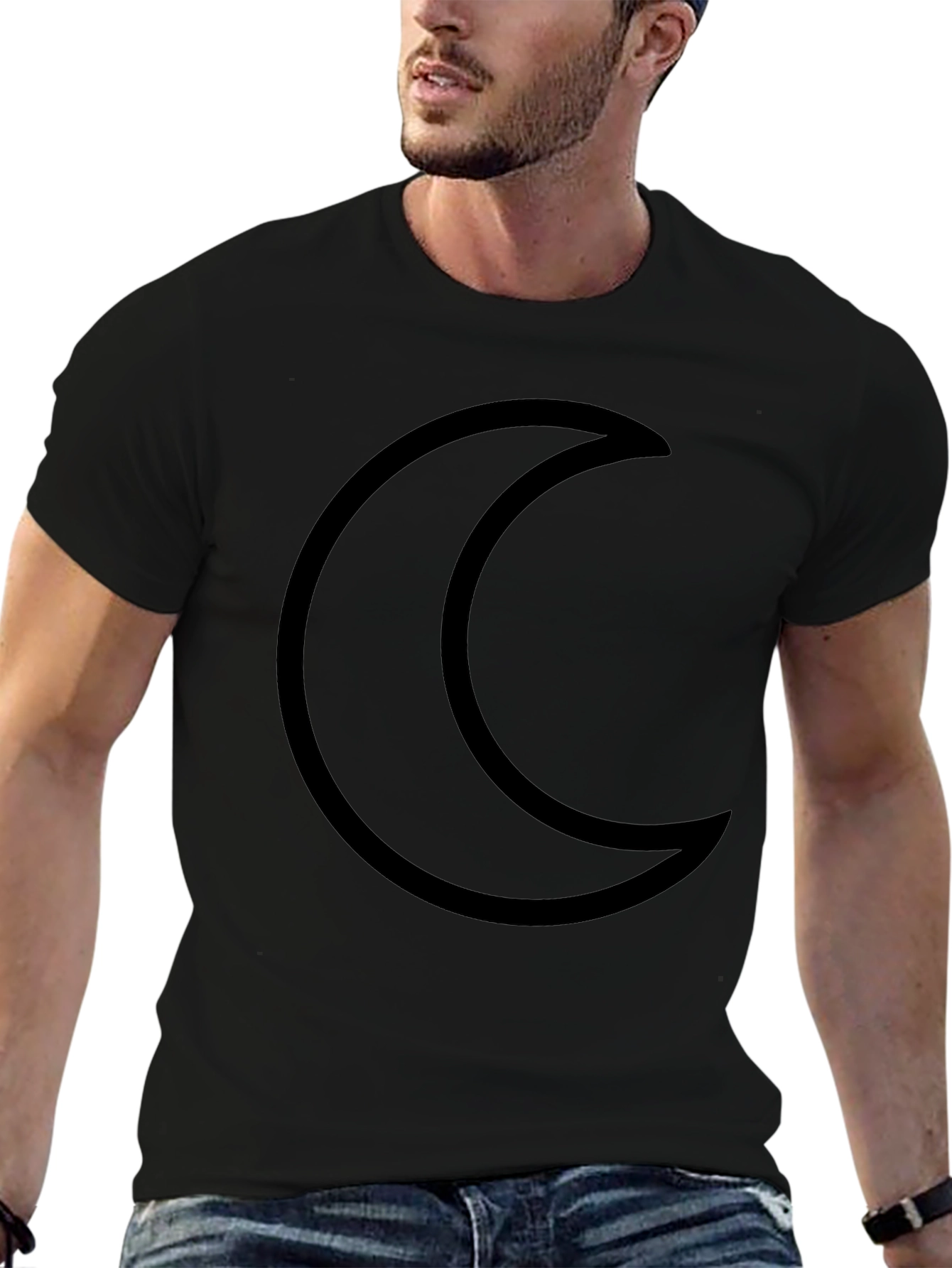 Crescent Moon Black T-Shirt Minimalist Design