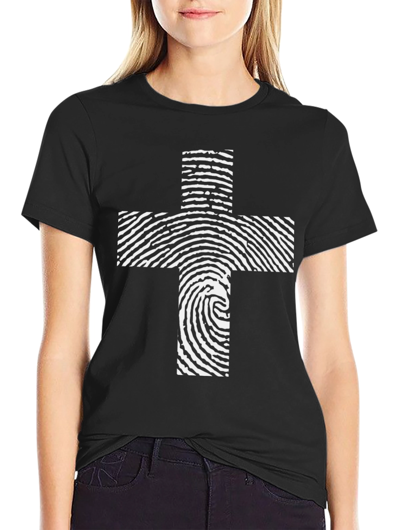 Fingerprint Cross Graphic Tee - Black