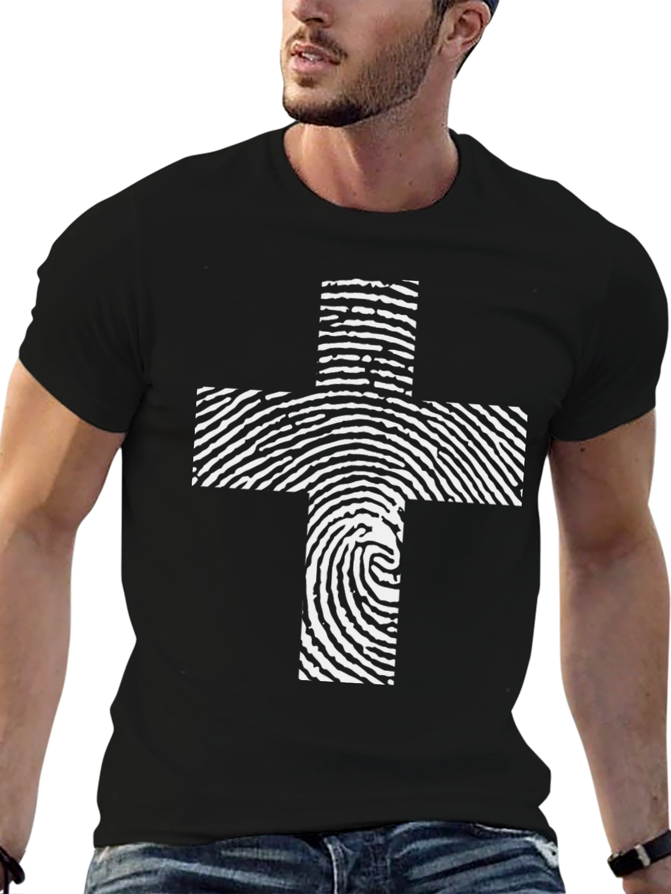 Fingerprint Cross Graphic Tee - Black