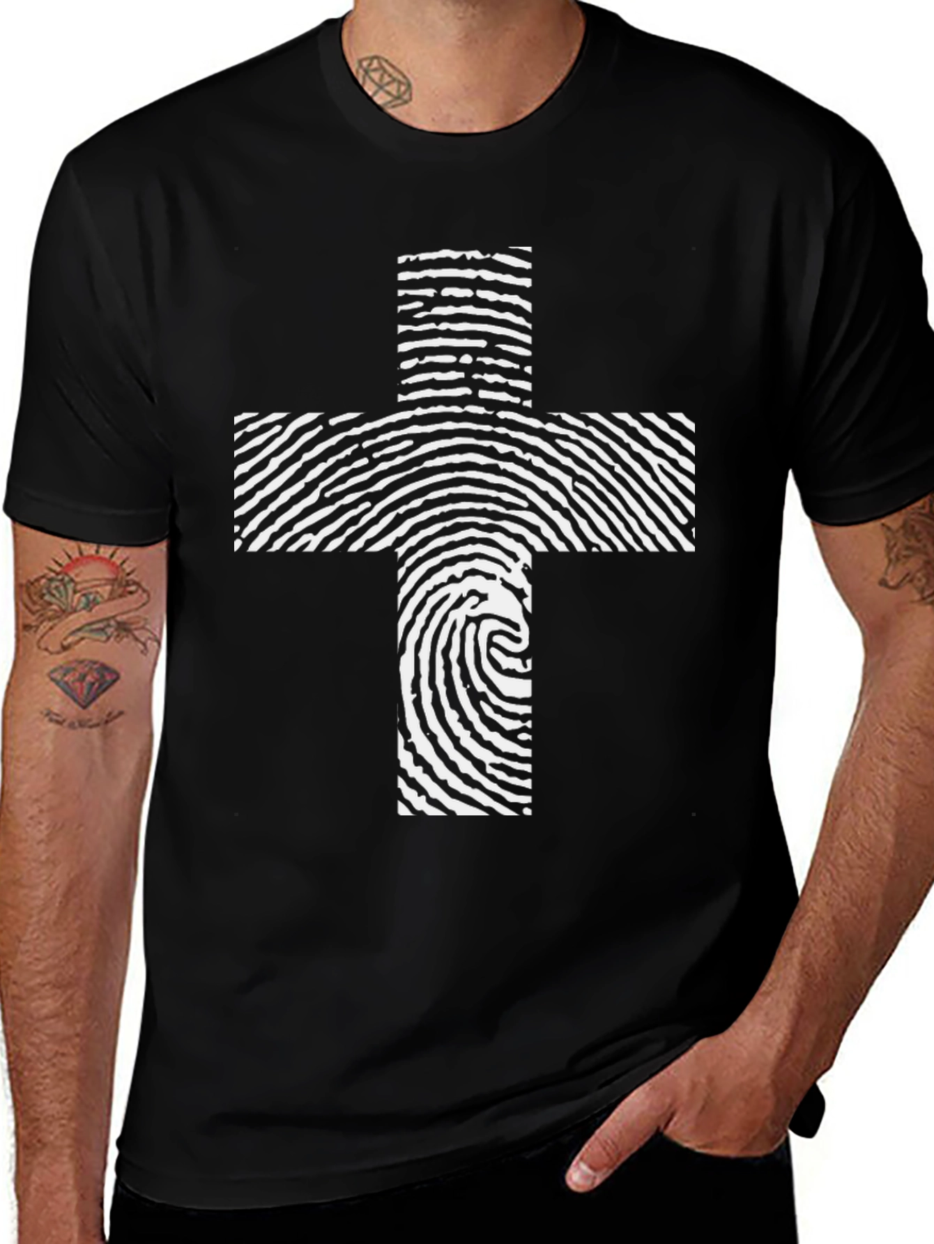 Fingerprint Cross Graphic Tee - Black