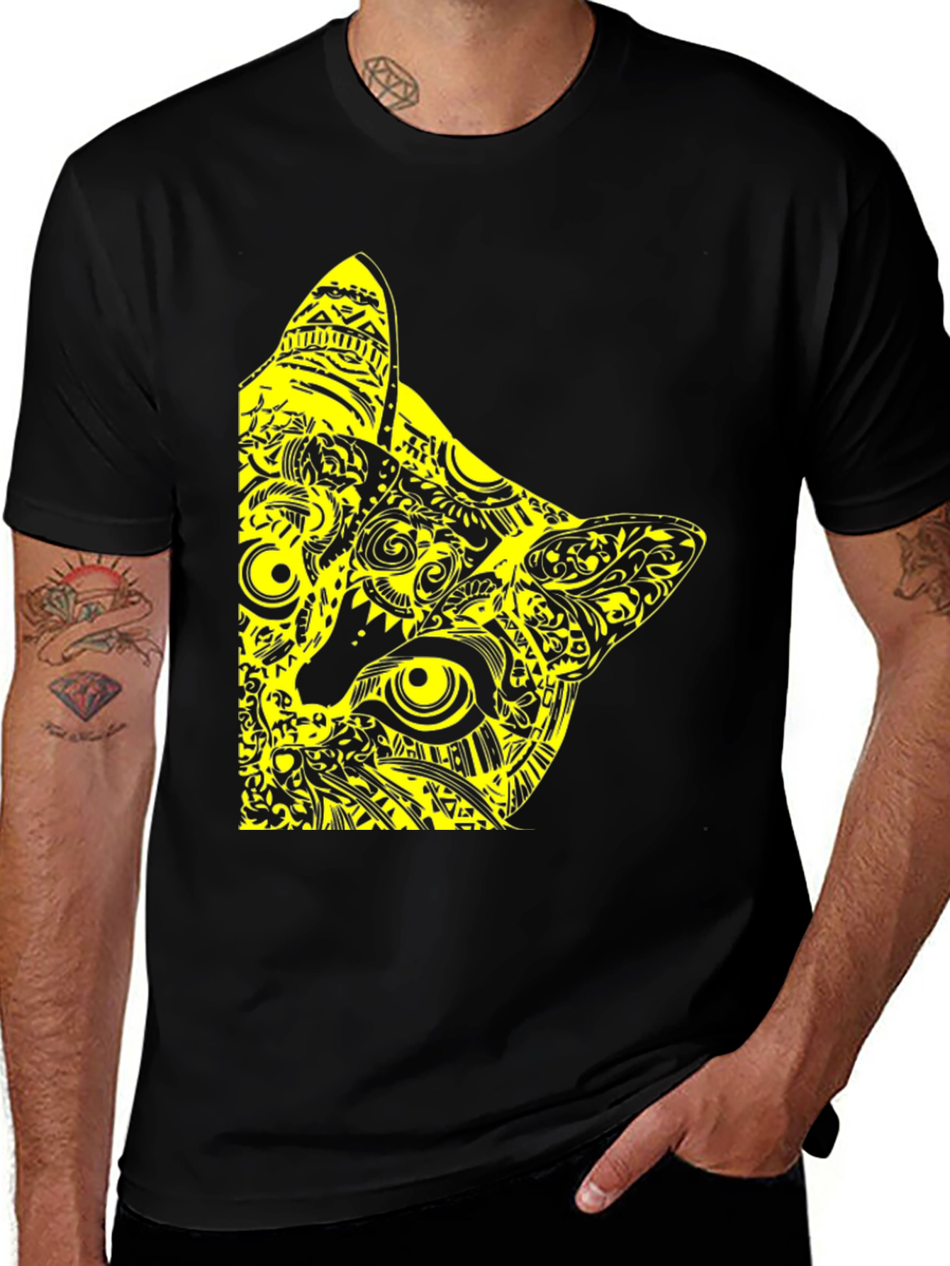 Abstract Cat Graphic Tee - Modern Mens T-Shirt