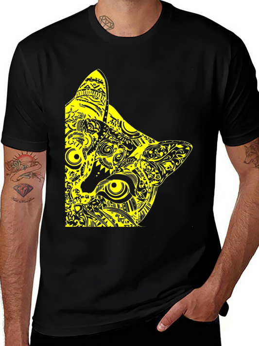 Abstract Cat Graphic Tee - Modern Mens T-Shirt