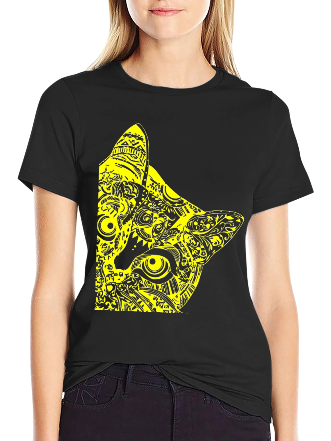 Abstract Cat Graphic Tee - Modern Mens T-Shirt