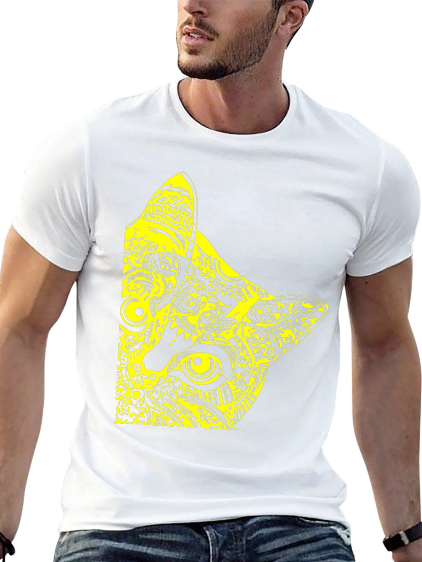 Abstract Cat Graphic Tee - Modern Mens T-Shirt